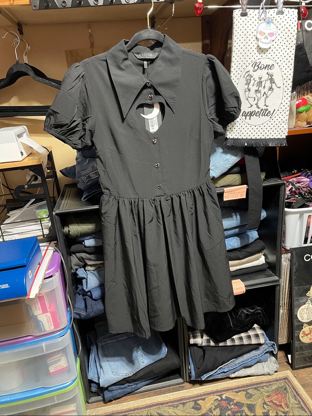 #214 size small KILLSTAR NWT Dress Fozia Black Puff Sleeve Heart Cutout